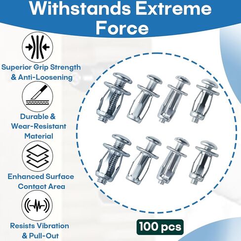 تشكيلة 100 قطعة من صواميل جاك المسمار، M4-20 M4-25 M5-25 M6-25 صامولة جاك مع مجموعة متنوعة من البراغي (لتركيب لوحة الترخيص، تركيب الجدار/الصفائح المعدنية المجوفة) in Kuwait