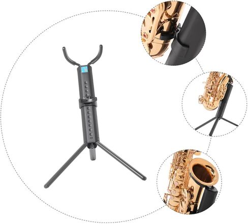 Portable Foldable Tenor Saxophone Stand Rack Black with Blue Case, Practical Saxophone Accessory Holder for Storage and Display in Saudi Arabia
