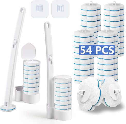 2 Pack Disposable Toilet Brush and Holder Set,Extended Handle with 48 Cleaner Refills Toilet Brush for Toilet Bowl Cleaners,Bathroom Cleaning, Bathtub - Blue (Ocean Fresh Scent) in Saudi Arabia
