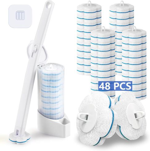 2 Pack Disposable Toilet Brush and Holder Set,Extended Handle with 48 Cleaner Refills Toilet Brush for Toilet Bowl Cleaners,Bathroom Cleaning, Bathtub - Blue (Ocean Fresh Scent) in Saudi Arabia