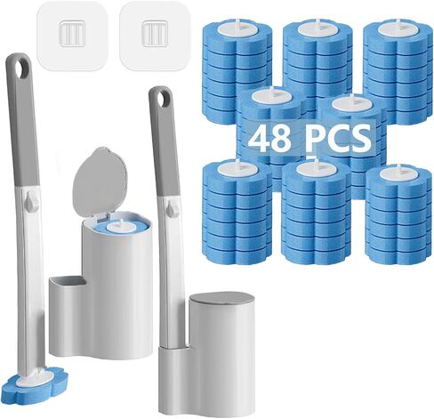 2 Pack Disposable Toilet Brush and Holder Set,Extended Handle with 48 Cleaner Refills Toilet Brush for Toilet Bowl Cleaners,Bathroom Cleaning, Bathtub - Blue (Ocean Fresh Scent) in Saudi Arabia