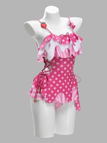 haikyuu Women Strawberry Swimsuit Kawaii One Piece Swimsuit Cute Bathing Suit Lace Up Swimwear Beach Swim Pool in Saudi Arabia