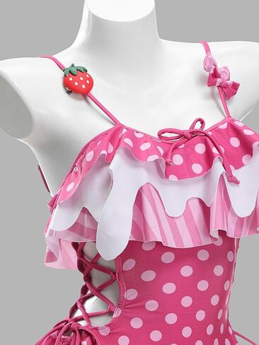 haikyuu Women Strawberry Swimsuit Kawaii One Piece Swimsuit Cute Bathing Suit Lace Up Swimwear Beach Swim Pool in Saudi Arabia