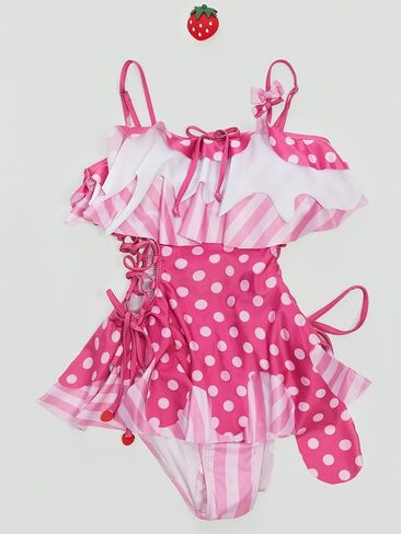 haikyuu Women Strawberry Swimsuit Kawaii One Piece Swimsuit Cute Bathing Suit Lace Up Swimwear Beach Swim Pool in Saudi Arabia