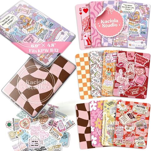 kaciola 12pcs إدراج ورقة بطاقة Cardstock لـ Kindle ، وملصقات سجل القصاصات 50pcs لحالة واضحة ، 6.9 "× 4.8" سموتي قارئ القارئ الخلفي إدراج إكسسوارات تزيين لقراء الكتب القراء in Kuwait