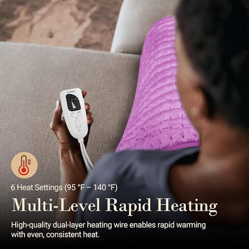 وسادة تسخين cuPiLo لتخفيف آلام الظهر، وسادة حرارة كبيرة مؤهلة من FSA مقاس 17 بوصة × 33 بوصة لتشنجات الدورة الشهرية، وسادات تسخين كهربائية للرقبة والكتفين والظهر، 6 إعدادات للحرارة، إيقاف تلقائي (أرجواني) in Kuwait
