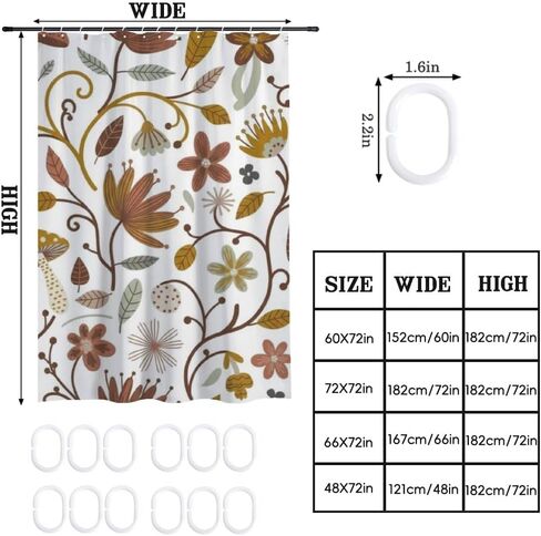 فطر الكرمة يطبع ستارة دش مضحكة مع السنانير، ستارة دش فاخرة مقاومة للماء للصيف، ستائر ممتعة للعطلات من القماش قابلة للغسل لحوض الاستحمام ديكور بسيط 48 × 72 بوصة in Kuwait