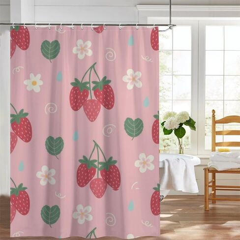 أنماط أوراق الأزهار لطيف ستارة دش مع السنانير، الصيف ستارة دش كوخ مقاوم للماء، النسيج قابل للغسل عطلة ستائر المرحاض للحمام ديكور الحمام الحديث 48x72 في in Kuwait