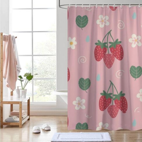 أنماط أوراق الأزهار لطيف ستارة دش مع السنانير، الصيف ستارة دش كوخ مقاوم للماء، النسيج قابل للغسل عطلة ستائر المرحاض للحمام ديكور الحمام الحديث 48x72 في in Kuwait