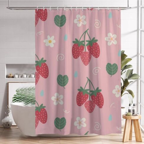 أنماط أوراق الأزهار لطيف ستارة دش مع السنانير، الصيف ستارة دش كوخ مقاوم للماء، النسيج قابل للغسل عطلة ستائر المرحاض للحمام ديكور الحمام الحديث 48x72 في in Kuwait