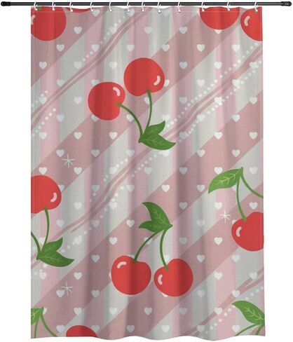 الكرز نمط لطيف ستارة دش مع السنانير، الصيف ستارة دش المحيط للماء، قابل للغسل النسيج عطلة منتصف القرن الستائر لحوض الاستحمام منتصف القرن الديكور الحديث 48x72 في in Kuwait