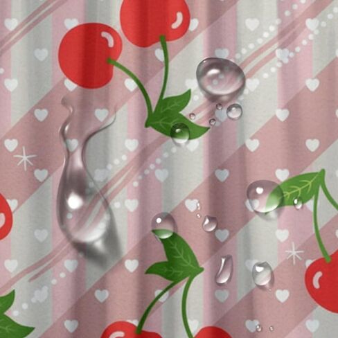 الكرز نمط لطيف ستارة دش مع السنانير، الصيف ستارة دش المحيط للماء، قابل للغسل النسيج عطلة منتصف القرن الستائر لحوض الاستحمام منتصف القرن الديكور الحديث 48x72 في in Kuwait