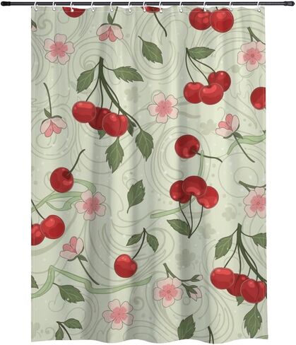 ستارة الحمام بنمط الأزهار الوردية مع خطافات، ستارة دش ساحلية مقاومة للماء للصيف، قماش قابل للغسل لقضاء العطلات في منتصف القرن ستائر حديثة للحمام بوهو ديكور الحمام 48 × 72 بوصة in Kuwait