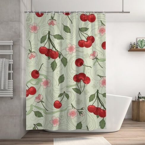 ستارة الحمام بنمط الأزهار الوردية مع خطافات، ستارة دش ساحلية مقاومة للماء للصيف، قماش قابل للغسل لقضاء العطلات في منتصف القرن ستائر حديثة للحمام بوهو ديكور الحمام 48 × 72 بوصة in Kuwait