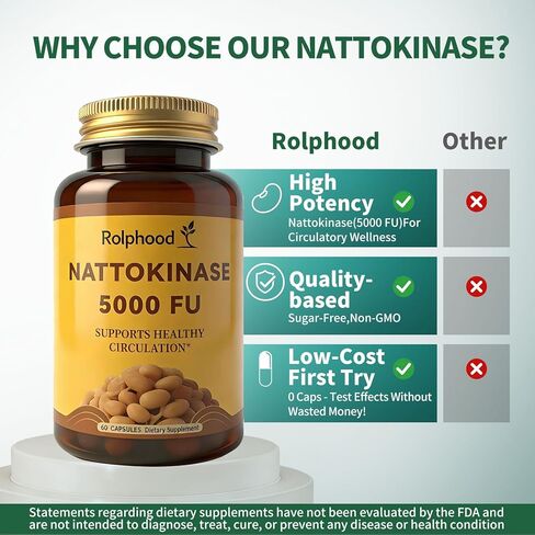 مكمل Nattokinase 5000FU لكل حصة، خالي من الغلوتين، غير معدل وراثيًا، 60 كبسولة in Kuwait