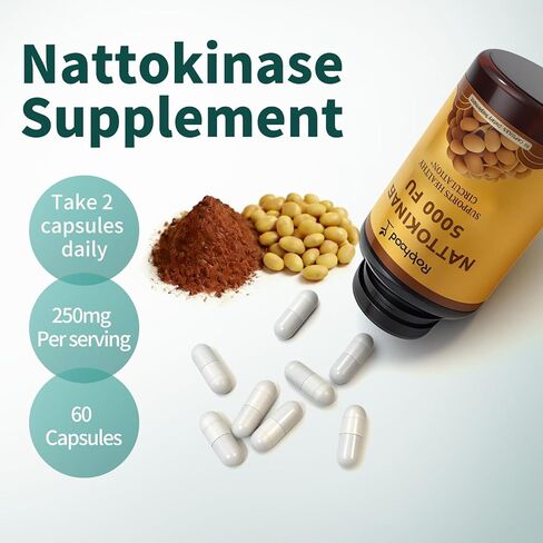 مكمل Nattokinase 5000FU لكل حصة، خالي من الغلوتين، غير معدل وراثيًا، 60 كبسولة in Kuwait