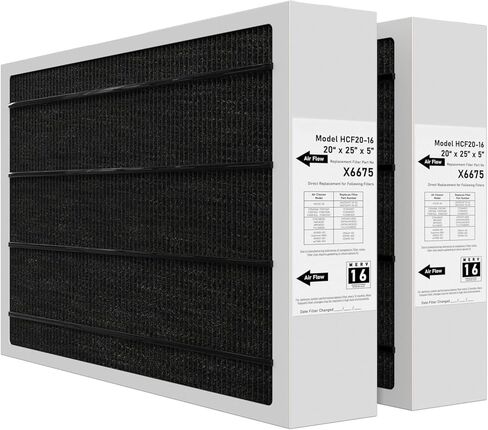 فلتر هواء X6675 Merv 16 20x25x5 فلتر هواء فعال متوافق مع نظام Lennox X6675 وLennox HCC20-28 للفرن HVAC، رقم الجزء HCF20-16، عبوتان in Kuwait