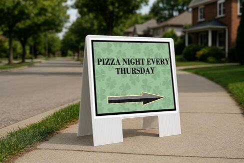 Pizza Night Every Thursday St. Patrick'S Day Irish Dark Clover Directional Arrows A-Frame Double Sided 23x23 in. sign in Saudi Arabia