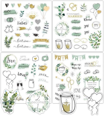 Wedding Stickers for Scrapbooking, 8 Sheets 200+ Pcs Romantic Anniversary Wedding Scrapbook Stickers for Scrapbook Planners, Self-Adhesive Waterproof Bridal Supplies for Bottles Laptops in Kuwait
