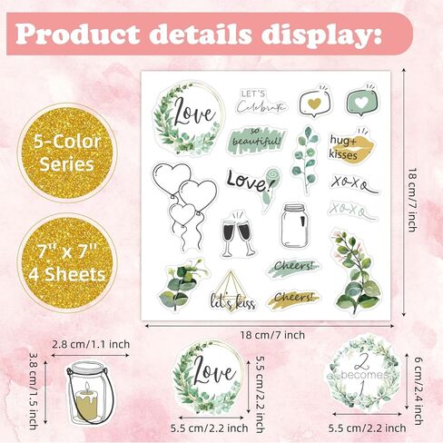 Wedding Stickers for Scrapbooking, 8 Sheets 200+ Pcs Romantic Anniversary Wedding Scrapbook Stickers for Scrapbook Planners, Self-Adhesive Waterproof Bridal Supplies for Bottles Laptops in Kuwait