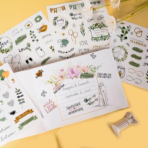 Wedding Stickers for Scrapbooking, 8 Sheets 200+ Pcs Romantic Anniversary Wedding Scrapbook Stickers for Scrapbook Planners, Self-Adhesive Waterproof Bridal Supplies for Bottles Laptops in Kuwait
