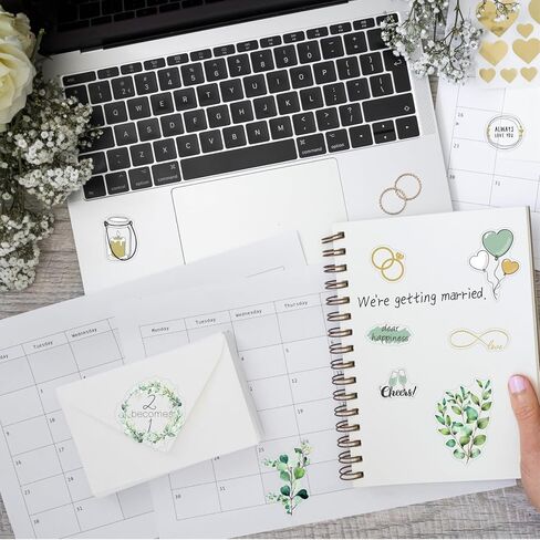 Wedding Stickers for Scrapbooking, 8 Sheets 200+ Pcs Romantic Anniversary Wedding Scrapbook Stickers for Scrapbook Planners, Self-Adhesive Waterproof Bridal Supplies for Bottles Laptops in Kuwait