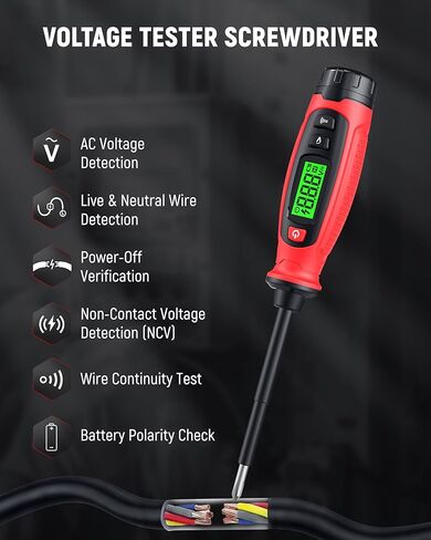 KAIWEETS 2-in-1 Voltage Tester Screwdriver, 3–500V AC Contact Voltage Measurement & Non-Contact Detector Pen, Phillips Head, LCD Display, Live Wire Finder, Continuity Test for Outlet & Circuit, KTS01 in Kuwait