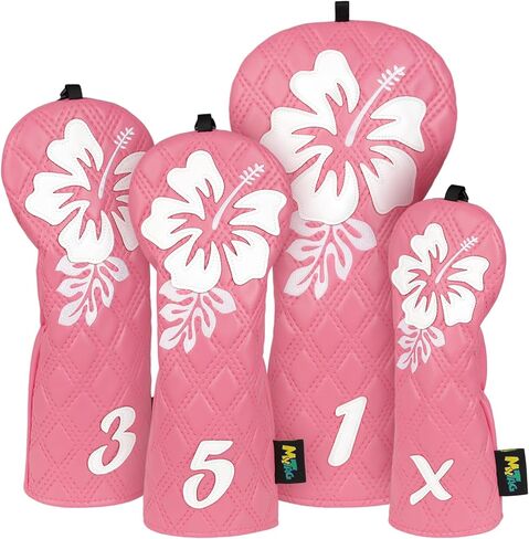mytag Pink Golf Club Head Covers 4 Pack, Hibiscus Flowers Golf Headcovers Set with Patch & Embroidery Driver 3/5 Wood Hybrids/Rescue Covers in Kuwait