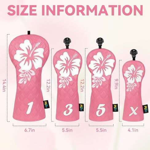 mytag Pink Golf Club Head Covers 4 Pack, Hibiscus Flowers Golf Headcovers Set with Patch & Embroidery Driver 3/5 Wood Hybrids/Rescue Covers in Kuwait