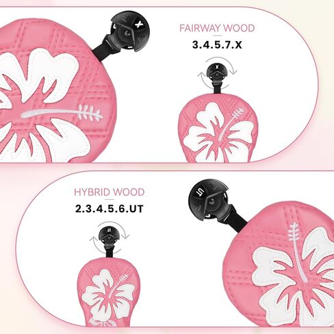 mytag Pink Golf Club Head Covers 4 Pack, Hibiscus Flowers Golf Headcovers Set with Patch & Embroidery Driver 3/5 Wood Hybrids/Rescue Covers in Kuwait