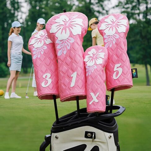 mytag Pink Golf Club Head Covers 4 Pack, Hibiscus Flowers Golf Headcovers Set with Patch & Embroidery Driver 3/5 Wood Hybrids/Rescue Covers in Kuwait