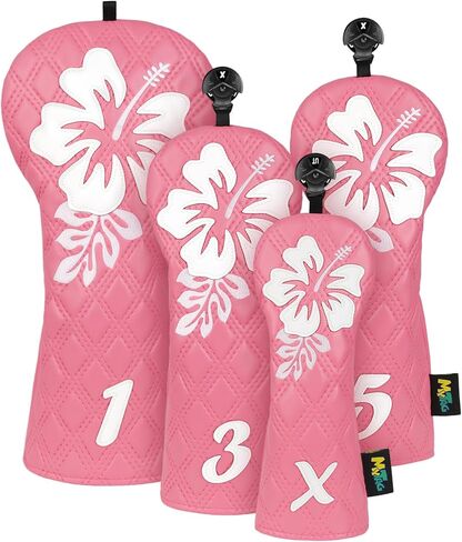 mytag Pink Golf Club Head Covers 4 Pack, Hibiscus Flowers Golf Headcovers Set with Patch & Embroidery Driver 3/5 Wood Hybrids/Rescue Covers in Kuwait