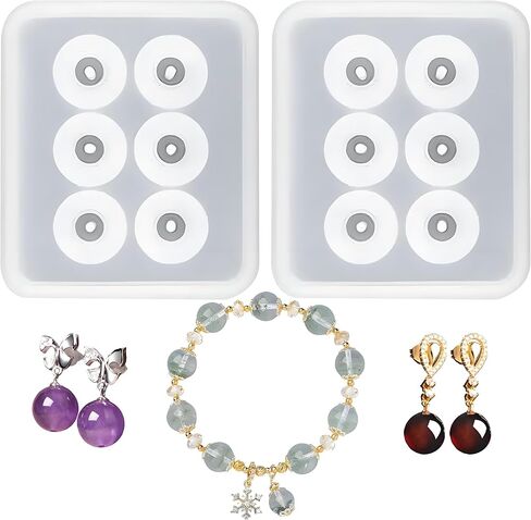 Silicone Jewelry with Hole Molds, 6 Cavity Round Beads, for Jewelry, Polymer Clay, Soap Making, Cabochon Gemstone DIY Crafting Projects in Saudi Arabia