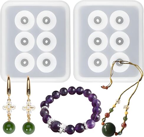 Silicone Jewelry with Hole Molds, 6 Cavity Round Beads, for Jewelry, Polymer Clay, Soap Making, Cabochon Gemstone DIY Crafting Projects in Saudi Arabia
