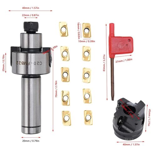 Luocute Lather End Milling Cutter, 400R 50 22 4T Face End Mill Set 4 Flute Face Mill Cutter with 10 APMT1604 Carbide Inserts for CNC Lathe for Heavy Duty CNC Milling in Saudi Arabia