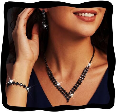 GORAIS Rhinestone Necklace Jewelry Set Silver Prom Wedding Jewelry for Women and Brides in Saudi Arabia