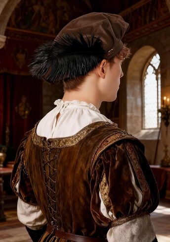 Renaissance Tudor Velvet Hat with Feather Medieval Muffin Elizabethan Cap in Kuwait