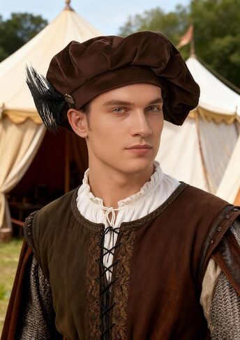 Renaissance Tudor Velvet Hat with Feather Medieval Muffin Elizabethan Cap in Kuwait