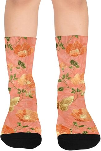 جوارب المشي لمسافات طويلة على شكل فراشة من زهرة الخوخ المرجاني - جوارب شتوية حرارية سميكة دافئة للأولاد والبنات الصغار للمدرسة، والارتداء اليومي والأنشطة الخارجية in Kuwait