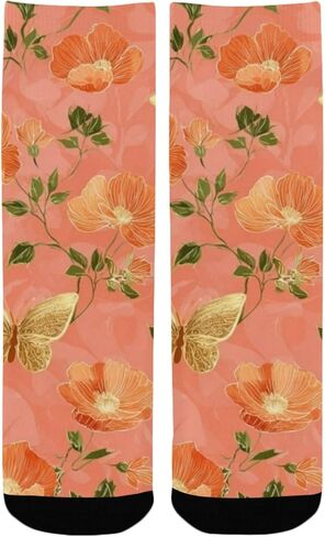 جوارب المشي لمسافات طويلة على شكل فراشة من زهرة الخوخ المرجاني - جوارب شتوية حرارية سميكة دافئة للأولاد والبنات الصغار للمدرسة، والارتداء اليومي والأنشطة الخارجية in Kuwait