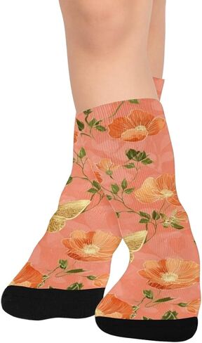 جوارب المشي لمسافات طويلة على شكل فراشة من زهرة الخوخ المرجاني - جوارب شتوية حرارية سميكة دافئة للأولاد والبنات الصغار للمدرسة، والارتداء اليومي والأنشطة الخارجية in Kuwait