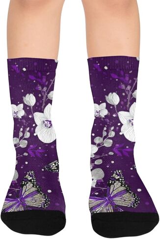 جوارب أرجوانية للمشي لمسافات طويلة على شكل فراشة - جوارب شتوية حرارية سميكة دافئة للأطفال الصغار للأولاد والبنات للمدرسة، والارتداء اليومي والأنشطة الخارجية in Kuwait