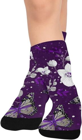 جوارب أرجوانية للمشي لمسافات طويلة على شكل فراشة - جوارب شتوية حرارية سميكة دافئة للأطفال الصغار للأولاد والبنات للمدرسة، والارتداء اليومي والأنشطة الخارجية in Kuwait