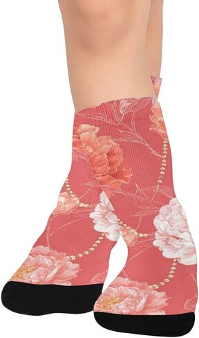 جوارب المشي لمسافات طويلة على شكل زهرة الفاوانيا الفنية - جوارب شتوية حرارية سميكة دافئة للأطفال الصغار للأولاد والبنات للمدرسة، والارتداء اليومي والأنشطة الخارجية in Kuwait