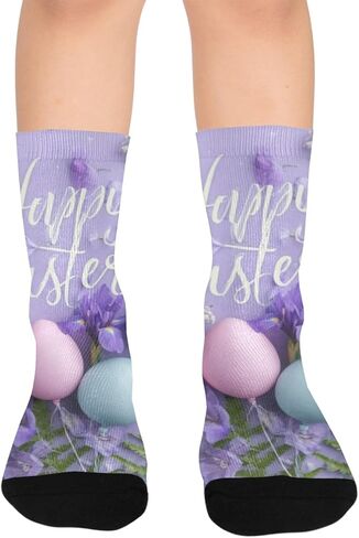 جوارب أرجوانية للمشي لمسافات طويلة على شكل بيضة عيد الفصح من باستيل - جوارب شتوية حرارية سميكة دافئة للأولاد والبنات للمدرسة، والارتداء اليومي والأنشطة الخارجية in Kuwait