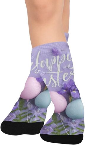 جوارب أرجوانية للمشي لمسافات طويلة على شكل بيضة عيد الفصح من باستيل - جوارب شتوية حرارية سميكة دافئة للأولاد والبنات للمدرسة، والارتداء اليومي والأنشطة الخارجية in Kuwait