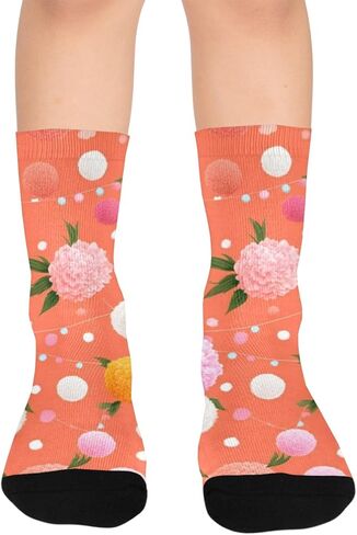 جوارب المشي لمسافات طويلة على شكل زهرة الفاوانيا المرجانية البرتقالية - جوارب شتوية حرارية سميكة دافئة للأولاد والبنات للمدرسة، والارتداء اليومي والأنشطة الخارجية in Kuwait