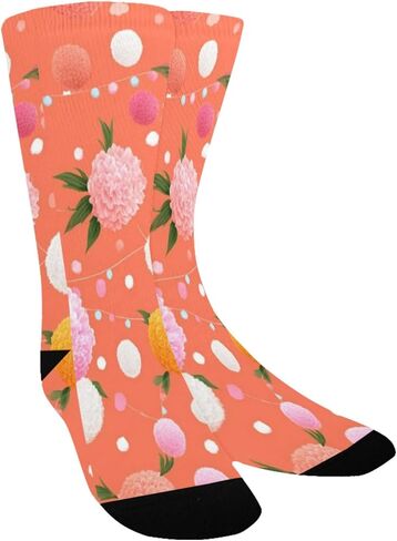 جوارب المشي لمسافات طويلة على شكل زهرة الفاوانيا المرجانية البرتقالية - جوارب شتوية حرارية سميكة دافئة للأولاد والبنات للمدرسة، والارتداء اليومي والأنشطة الخارجية in Kuwait