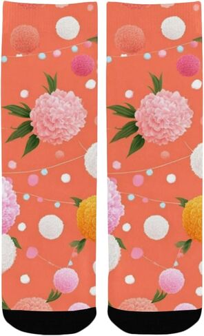 جوارب المشي لمسافات طويلة على شكل زهرة الفاوانيا المرجانية البرتقالية - جوارب شتوية حرارية سميكة دافئة للأولاد والبنات للمدرسة، والارتداء اليومي والأنشطة الخارجية in Kuwait