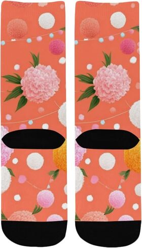 جوارب المشي لمسافات طويلة على شكل زهرة الفاوانيا المرجانية البرتقالية - جوارب شتوية حرارية سميكة دافئة للأولاد والبنات للمدرسة، والارتداء اليومي والأنشطة الخارجية in Kuwait